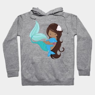 African American Mermaid, Brown Hair, Dolphin Hoodie